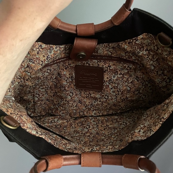 Vintage Fossil Leather Trim Canvas Tote Bag - Picture 5 of 6